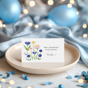 Botanical Dusty Blue Wildflower Baby Shower Place Card