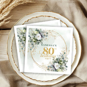Botanical Dusty Green Eucalyptus 80th Birthday  Napkin
