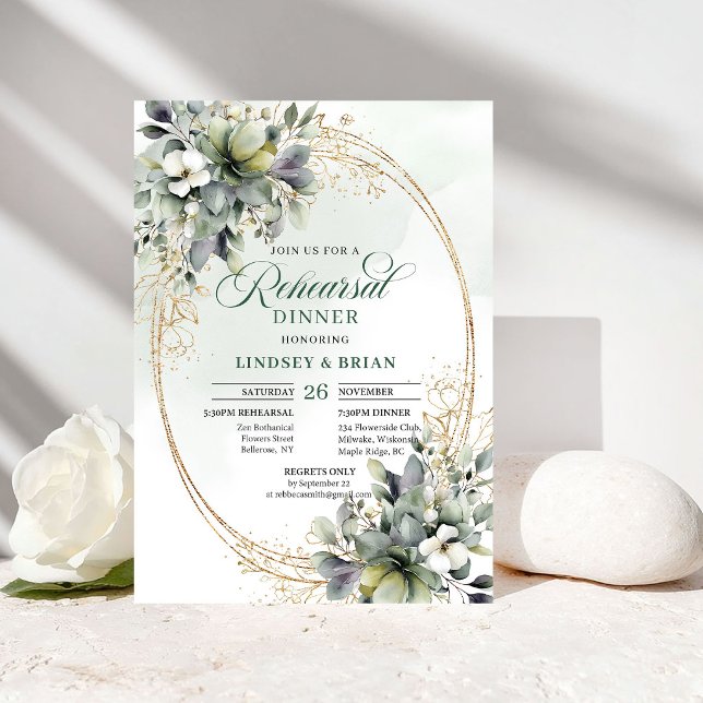Botanical Dusty Green Rehearsal Dinner Invitation (Botanical Dusty Green Rehearsal Dinner Invitation)
