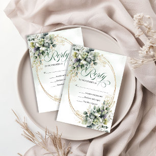 Botanical Dusty Green Watercolor Green Gold RSVP Card