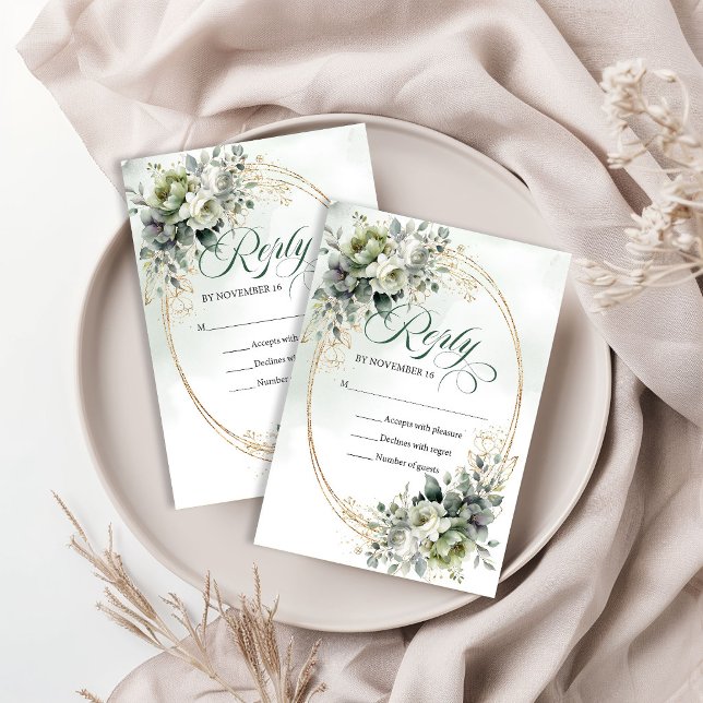 Botanical Dusty Green Wedding RSVP Card (Botanical Dusty Green Wedding RSVP Card)