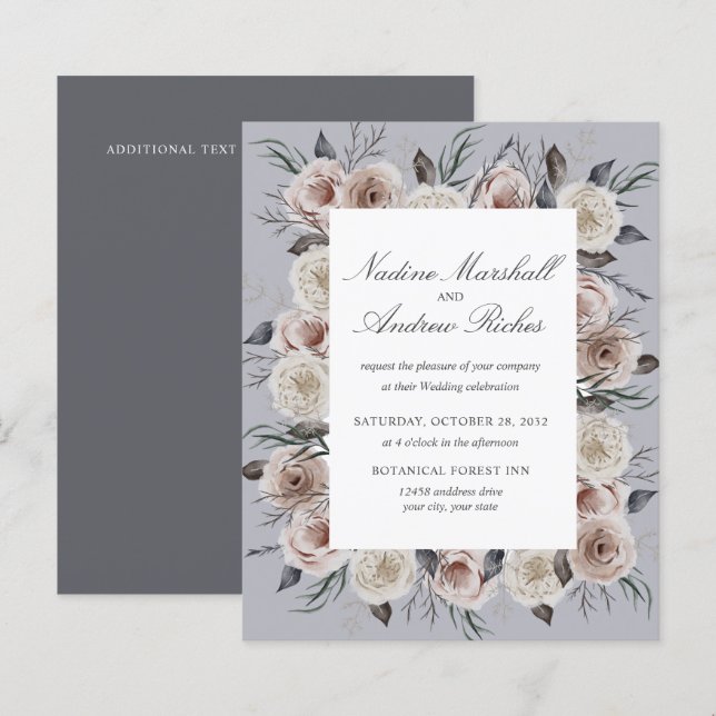 Botanical Dusty Rose Grey Goth Romantic Wedding (Front/Back)