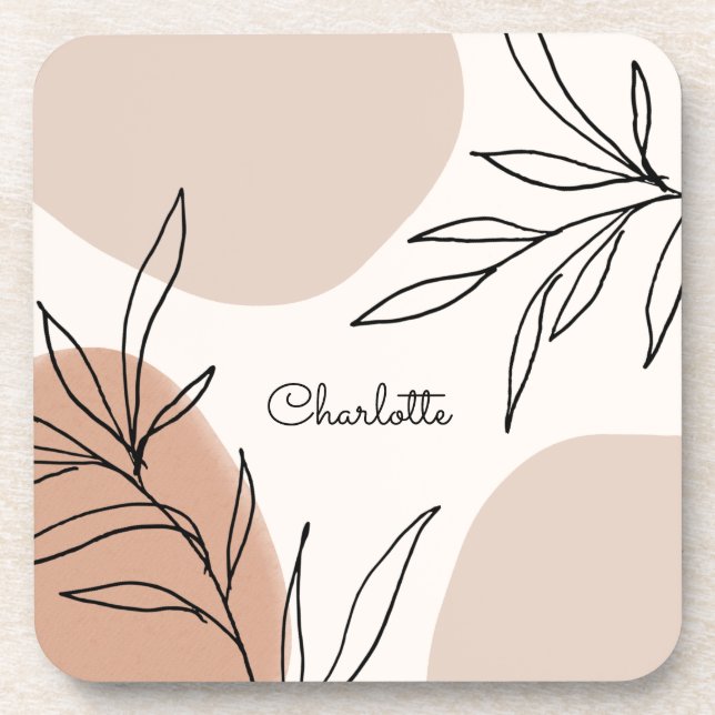 Botanical Earth Tone Splashes with Name Coaster (Front)