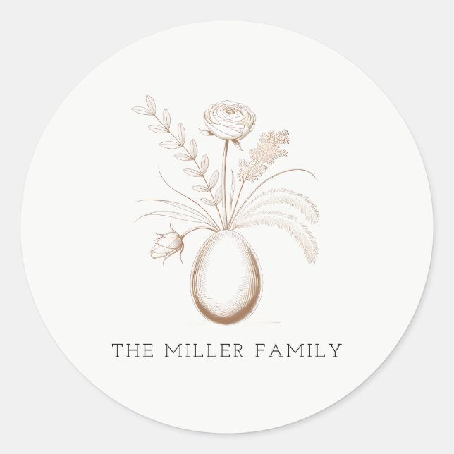 Botanical Easter Personalised Round Sticker (Front)