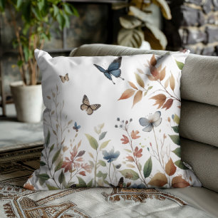 Botanical Elegance   Butterflies and Foliage  Cushion