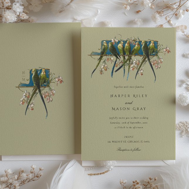 Botanical Elegance Parrot Wedding Invitation (Creator Uploaded)