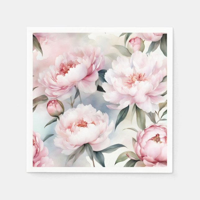 Botanical Elegance Pink Peonies Watercolor Napkin (Front)