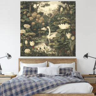 Botanical Elegance – Swan in the Forest Canvas Print