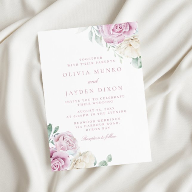 Botanical Elegance: White & Blush Floral Wedding Invitation (Creator Uploaded)