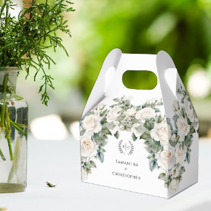 Botanical Elegance White Roses Monogram Wedding Favour Box