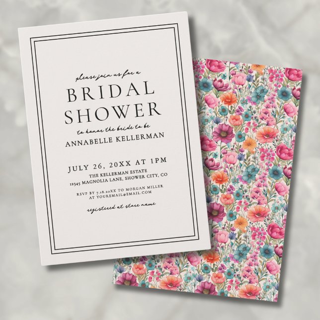 Botanical Elegant Bold Wildflower Bridal Shower Invitation (Botanical Elegant Bold Wildflower Bridal Shower Invitation)