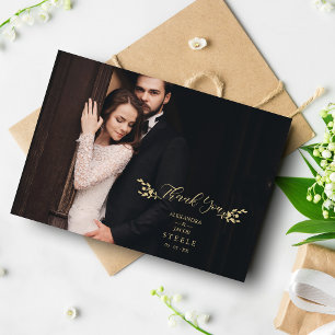 Botanical Elegant Branches Custom Photo Wedding Thank You Card