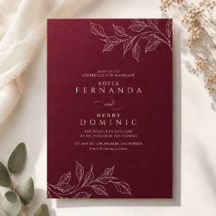 Botanical Elegant Burgundy Modern Wedding Invitation