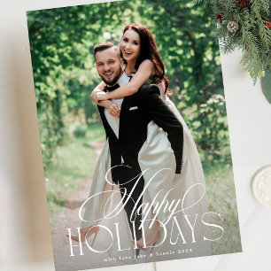 Botanical Elegant Calligraphy Christmas One Photo Holiday Card