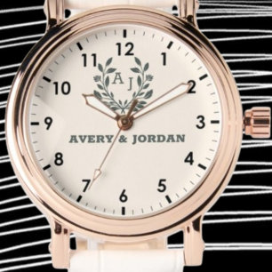 Botanical Elegant couple name Monogram Watch