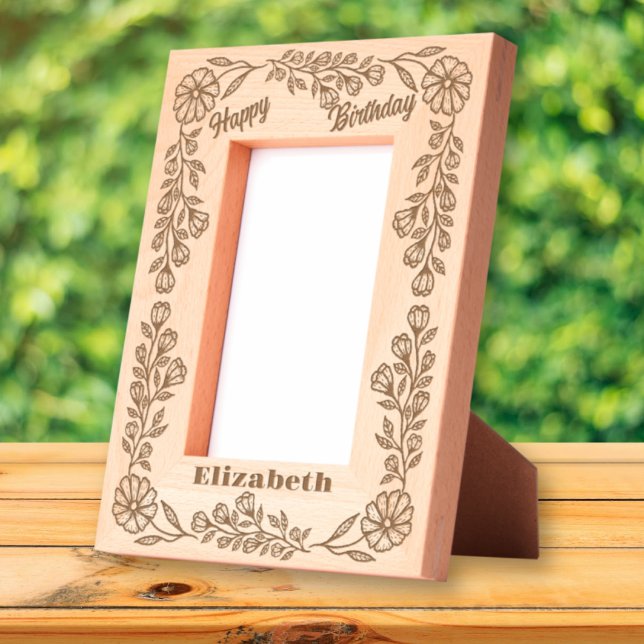 Botanical Elegant Floral Border Birthday & Name  Etched Frames (Creator Uploaded)