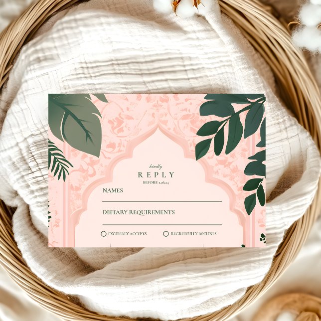 Botanical  Elegant Floral Islamic Wedding RSVP Card (Creator Uploaded)