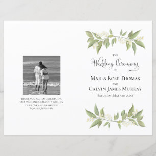 Botanical Elegant Greenery Wedding Service Program