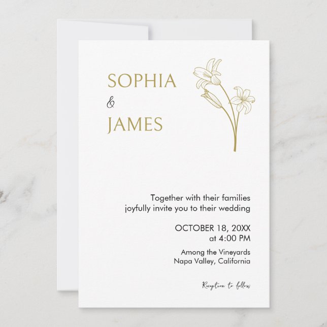 Botanical Elegant Minimalist Gold Wedding Invite (Front)