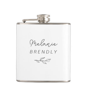 Botanical Elegant Modern Minimalist Black White Hip Flask