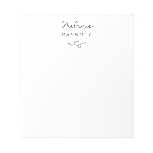 Botanical Elegant Modern Minimalist Black White Notepad (Front)