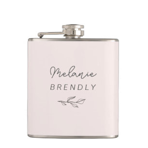 Botanical Elegant Modern Minimalist Pink Hip Flask