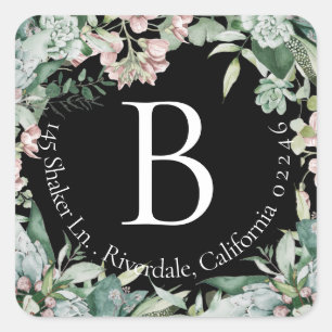 Botanical   Elegant Monogram Return Address Label