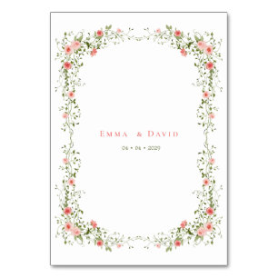 Botanical Elegant pink roses Script Wedding Table Number