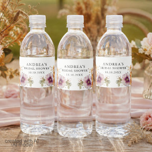 Botanical Elegant Pumpkins Bridal Shower Water Bottle Label