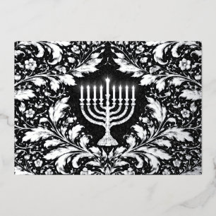 Botanical elegant silver menorah Hannukah