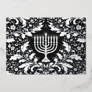 Botanical elegant silver menorah Hannukah