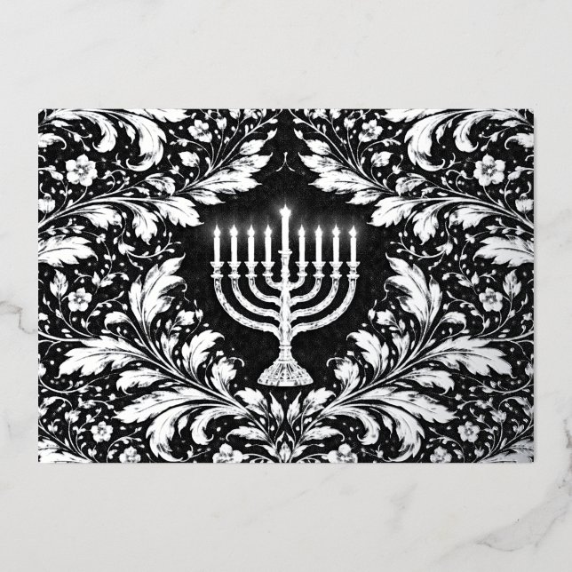 Botanical elegant silver menorah Hannukah (Front)
