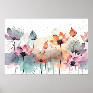 botanical elements abstract floral art poster