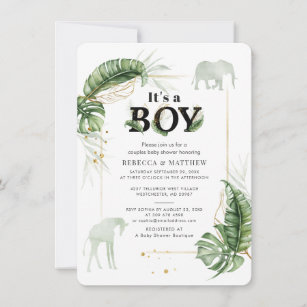 Botanical Elephant and Giraffe Couples Baby Shower Invitation
