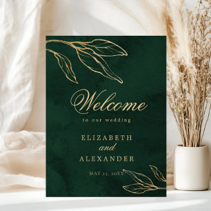 Botanical Emerald Gold Elegant Wedding Welcome Poster