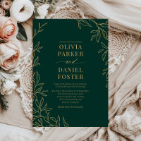 Botanical Emerald Green Gold Elegant Wedding