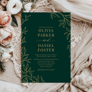 Botanical Emerald Green Gold Elegant Wedding Invitation