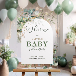 Botanical Eucalyptus Baby Shower Welcome Acrylic Sign