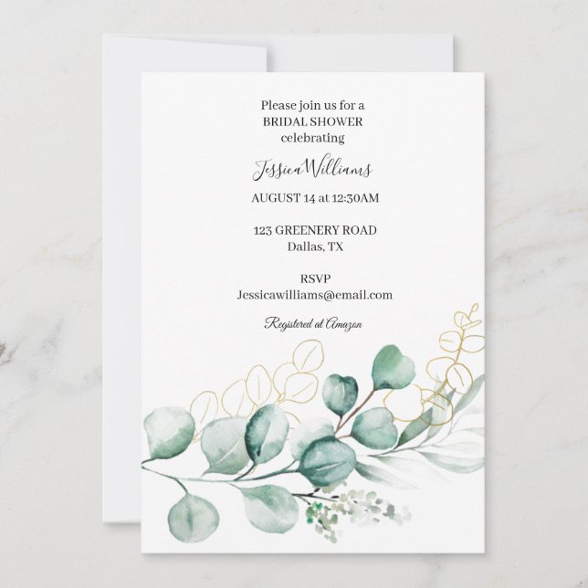 Botanical Eucalyptus Boho Greenery Bridal Shower Invitation (Front)