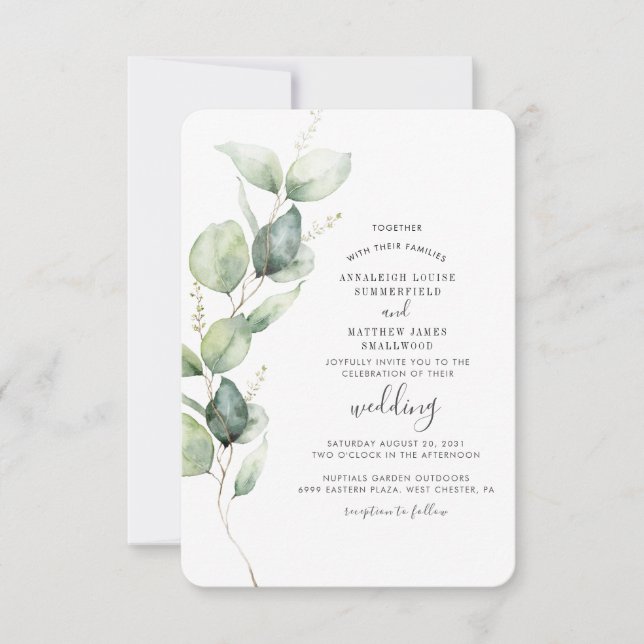 Botanical Eucalyptus Botanical Greenery Wedding Invitation (Front)