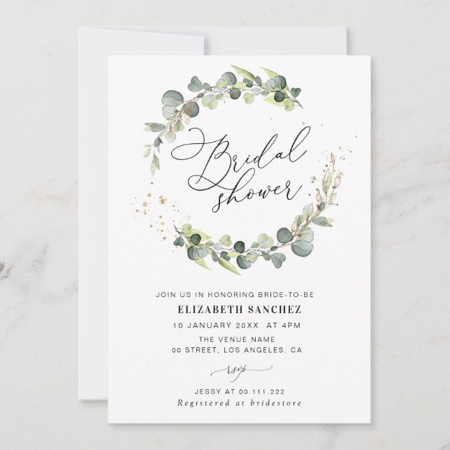 botanical eucalyptus bridal shower invitation (Front)
