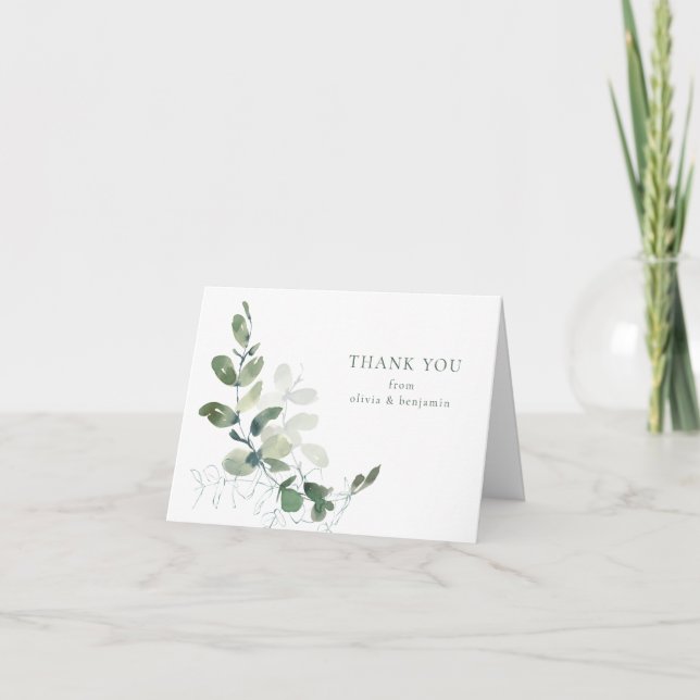 Botanical Eucalyptus Custom Wedding Folded Thank You Card (Front)