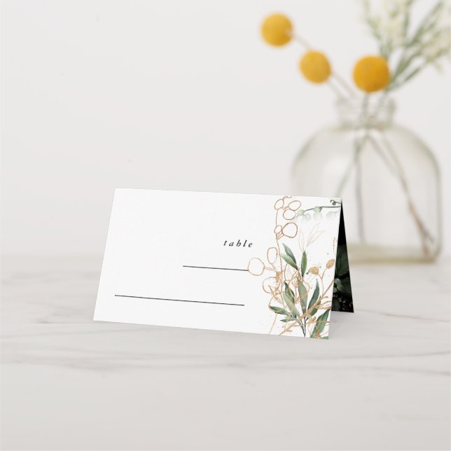 Botanical Eucalyptus Elegant Premium Onyx Fall Place Card (Front)