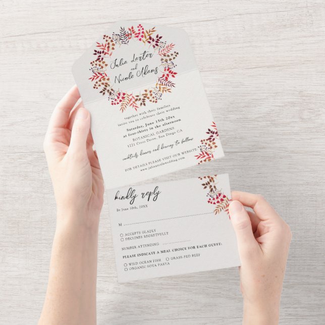 Botanical Eucalyptus Fall Leaf Wreath Wedding All All In One Invitation (Tearaway)