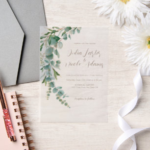Botanical Eucalyptus Fall Leaf Wreath Wedding Vellum Invitations