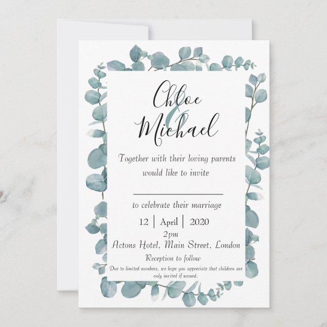 Botanical Eucalyptus Framed Invite w Bible Verse (Front)