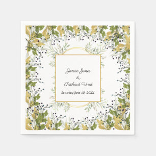 Botanical Eucalyptus Gold Frame Wedding  Napkin