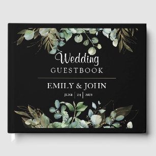 Botanical Eucalyptus Gold Leaf Modern Design Guest Book