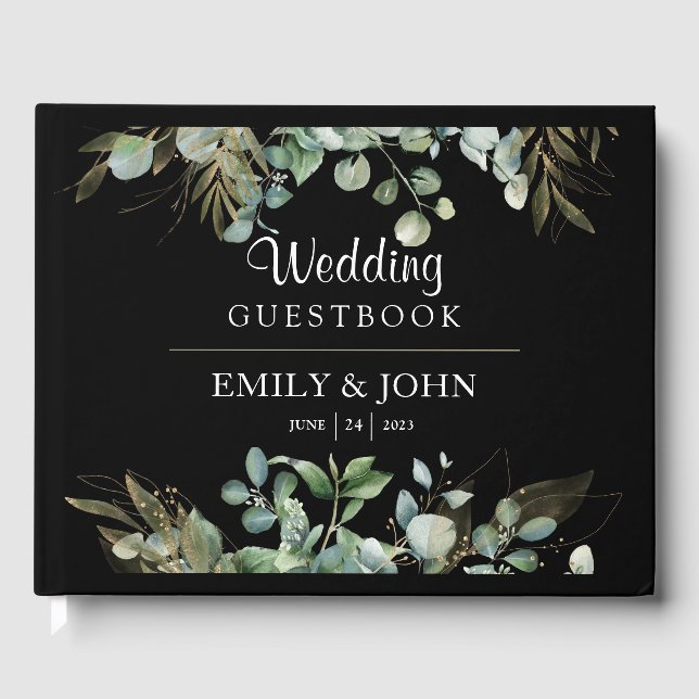Botanical Eucalyptus Gold Leaf Modern Design Guest Book (Front)