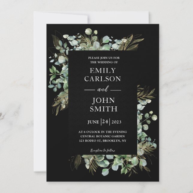 Botanical Eucalyptus Gold Leaf Modern Design Invitation (Front)